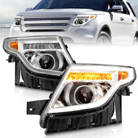 Thumbnail for ANZO 11-15 Ford Explorer Projector Headlights w/ Light Bar Chrome Housing w/ Amber light