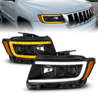 Thumbnail for ANZO 11-13 Jeep Grand Cherokee (Factory Halogen Only) Projector Headlights w/Light Bar Swtchbk Black