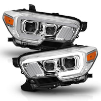 Thumbnail for ANZO 2016-2017 Toyota Tacoma Projector Headlights w/ Plank Style Design Chrome/Amber w/ DRL