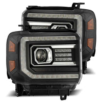 Thumbnail for AlphaRex 14-18 GMC Sierra LUXX LED Proj Headlights Plank Style Black w/Activ Light/Seq Signal/DRL