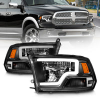 Thumbnail for ANZO 2009-2020 Dodge Ram 1500 Full LED Square Projector Headlights w/ Chrome Housing Black Amber