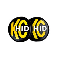 Thumbnail for KC HiLiTES 8in. Round Soft Cover HID (Pair) - Black w/Yellow Brushed KC Logo