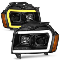 Thumbnail for ANZO 2005-2007 Jeep Grand Cherokee Projector Headlights w/ Light Bar Switchback Black Housing