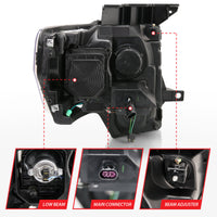 Thumbnail for ANZO 2009-2014 Ford F-150 Projector Headlight Chrome Amber