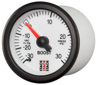Thumbnail for Autometer Stack 52mm -30INHG to +30 PSI (Incl T-Fitting) Mechanical Boost Pressure Gauge - White
