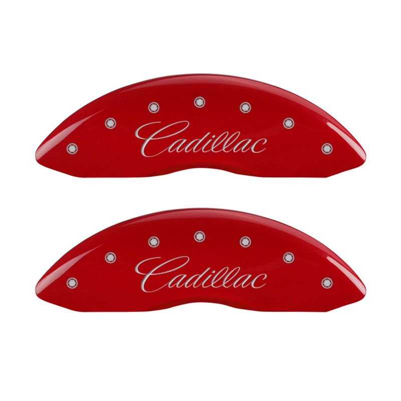 MGP 4 Caliper Covers Engraved Front Cadillac Engraved Rear ATS Red finish silver ch