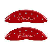 Thumbnail for MGP 4 Caliper Covers Engraved Front Cursive/Cadillac Engraved Rear CTS Red finish silver ch