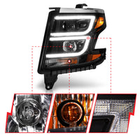 Thumbnail for ANZO 2015-2020 Chevy Tahoe Projector Headlights Plank Style Black w/DRL