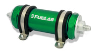Thumbnail for Fuelab 828 In-Line Fuel Filter Long -12AN In/Out 40 Micron Stainless - Green