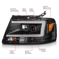 Thumbnail for ANZO 2004-2008 Ford  F-150 Projector Headlights w/ Light Bar Black Housing
