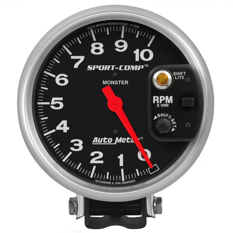 Autometer Sport-Comp 5 inch 10,000 RPM Pedestal Mount Tachometer (Shift-Lite on Control Shield)