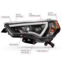 Thumbnail for ANZO 14-18 Toyota 4 Runner Plank Style Projector Headlights Black w/ Amber