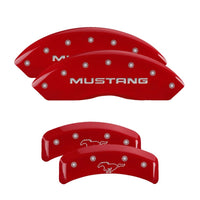 Thumbnail for MGP 4 Caliper Covers Engraved Front Mustang Engraved Rear Pony Red finish silver ch