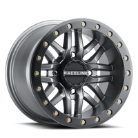Thumbnail for Raceline A91G Ryno 14x7in/4x156 BP/10mm Offset/132.5mm Bore - Gunmetal & Black Ring Beadlock Wheel