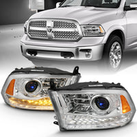 Thumbnail for ANZO 2009-2018 Dodge Ram 1500 Projector Plank Style Switchback H.L Halo Chrome Amber (OE Style)