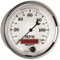 Thumbnail for AutoMeter Gauge Speedometer 3-3/8in. 120MPH Elec. Prog. W/ Lcd Odo Old Tyme Wht II