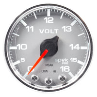 Thumbnail for Autometer Spek-Pro Gauge Voltmeter 2 1/16in 16V Stepper Motor W/Peak & Warn Slvr/Chrm