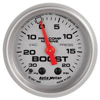 Thumbnail for Autometer Marine Silver Ultra-Lite 2-1/16in 0-30 HG / 0-20 PSI Vacuum / Boost Gauge