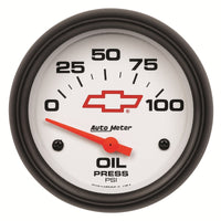 Thumbnail for AutoMeter Gauge Oil Pressure 2-5/8in. 100PSI Electric Chevy Red Bowtie White