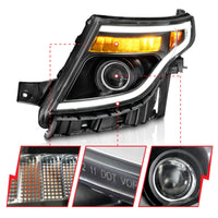 Thumbnail for ANZO 11-15 Ford Explorer (w/Factory Halogen HL Only) Projector Headlights w/Light Bar Black Housing