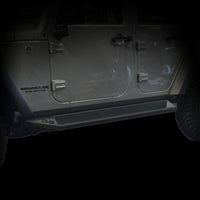 Thumbnail for DV8 Offroad 07-18 Jeep Wrangler JK Plated Steel Rock Slider Steps - Matte Black (4 Door Only)