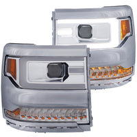 Thumbnail for ANZO 16-17 Chevy Silverado 1500 Projector Headlights Plank Style Design Chrome w/ Amber