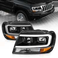 Thumbnail for ANZO 99-04 Jeep Grand Cherokee Crystal Headlights - w/ Light Bar Black Housing