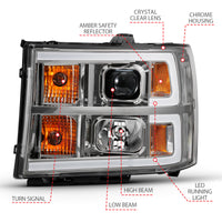 Thumbnail for ANZO 2007-2013 Gmc Sierra 1500 Projector Headlight Plank Style Chrome w/ Clear Lens Amber