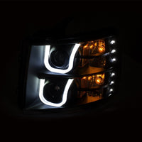 Thumbnail for ANZO 2007-2013 Chevrolet Silverado 1500/2500 Projector Headlights w/ U-Bar Switchback Black w/ Amber