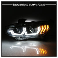 Thumbnail for Spyder 16-18 Honda Civic 4Dr w/LED Seq Turn Sig Lights Proj Headlight - Black - PRO-YD-HC16-SEQ-BK