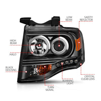Thumbnail for ANZO 2007-2014 Ford Expedition Projector Headlights w/ Halo Black