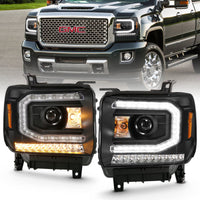 Thumbnail for ANZO 2016-2019 Gmc Sierra 1500 Projector Headlight Plank Style Black w/ Sequential Amber Signal