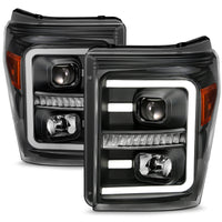 Thumbnail for ANZO 2011-2016 Ford F250 Projector Headlights w/ Plank Style Switchback Black w/ Amber
