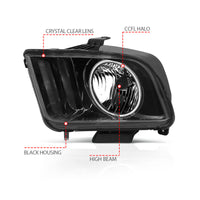 Thumbnail for ANZO 2005-2009 Ford Mustang Crystal Headlights w/ Halo Black (CCFL)