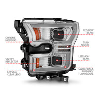 Thumbnail for ANZO 15-17 Ford F-150 LED Projector Headlights - w/ Light Bar Switchback Chrome Housing