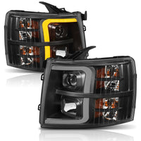 Thumbnail for ANZO 07-13 Chevrolet Silverado 1500 Plank Style Projector Headlights Black w/ Amber