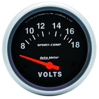 Thumbnail for Autometer Sport-Comp 2 5/8in 8-18 Volt Short Sweep Electric Voltmeter Gauge