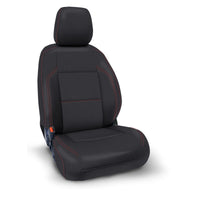 Thumbnail for PRP 2016+ Toyota Tacoma Front Seat Covers with Elecltric Seat Adj. (Pair) - Black with Red Stitching