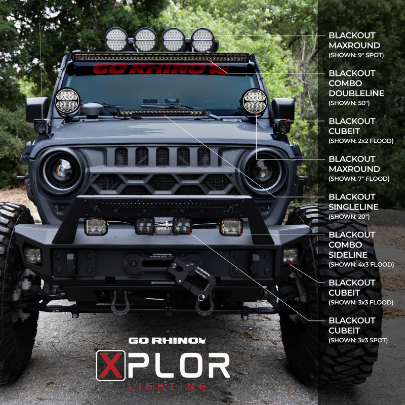 Go Rhino Xplor Blackout Combo Series Dbl Row LED Light Bar w/Amber (Side/Track Mount) 21.5in. - Blk