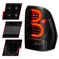 Thumbnail for ANZO 2002-2009 Chevrolet Trailblazer LED Tail Lights w/ Light Bar Black Housing Smoke Lens
