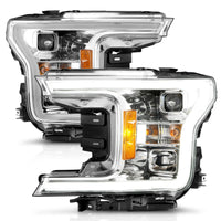 Thumbnail for ANZO 18-19 Ford F-150 Projector Headlights w/Plank Style Switchback Chrome w/Amber