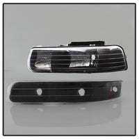 Thumbnail for Xtune Chevy TahOE 00-06 Amber Crystal Headlights w/ Bumper Lights Black HD-JH-CSIL99-SET-AM-BK