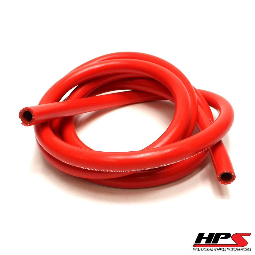HPS 1/8" ID Red high temp reinforced silicone heater hose, Max Working Pressure 85 psi, Max Temperature Rating: 350F, Bend Radius: 1/2"