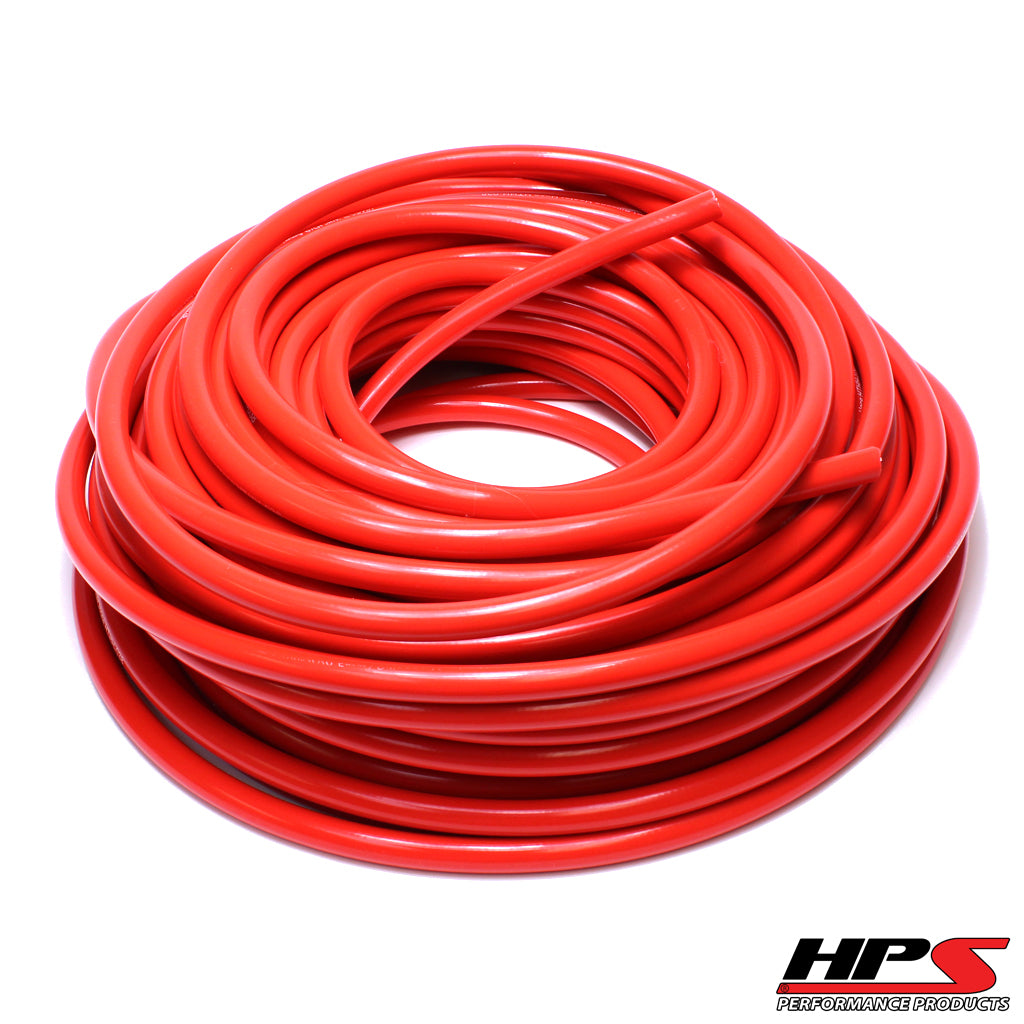 HPS 1/4" ID Red high temp reinforced silicone heater hose 50 feet roll, Max Working Pressure 85 psi, Max Temperature Rating: 350F, Bend Radius: 1"