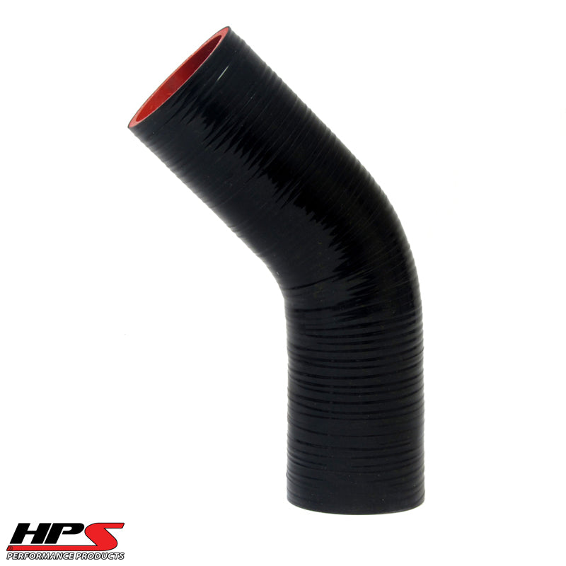 HPS 1/4" ID High Temp 4-ply Reinforced Silicone 45 Degree Elbow Coupler Hose Black (6.5mm ID)