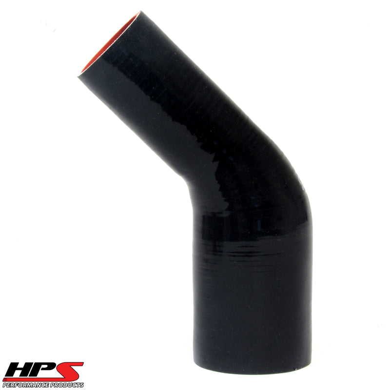 HPS 1" - 1.25" ID High Temp 4-ply Reinforced Silicone 45 Degree Elbow Reducer Hose Black (25mm - 32mm ID)